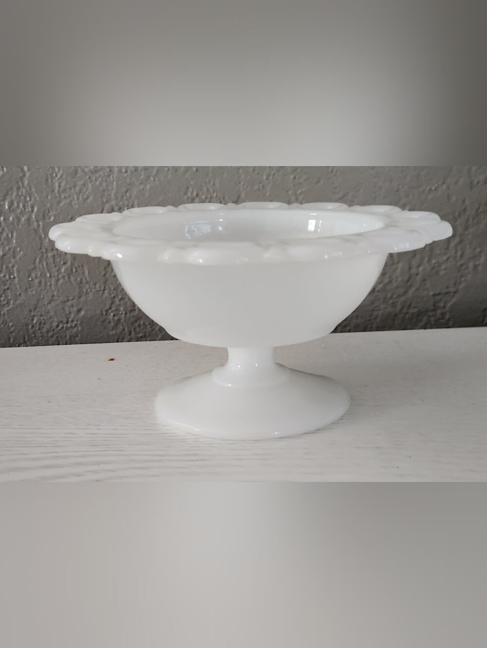 Vtg Anchor Hocking Old Colony Milk Glass Pedestal Bowl Open Lace Edge Compote